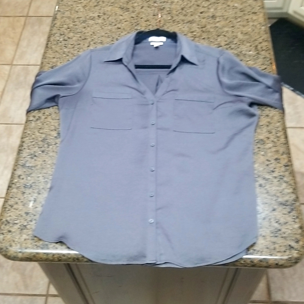 Express Slim Fit Portofino Grey Blouse Sz L